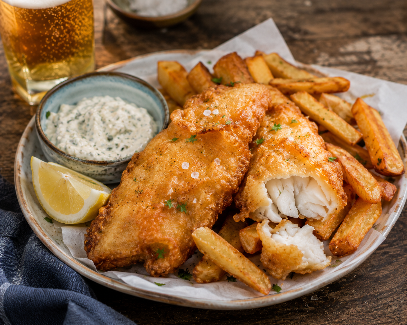 CRISPY BEER-BATTERED HAKE