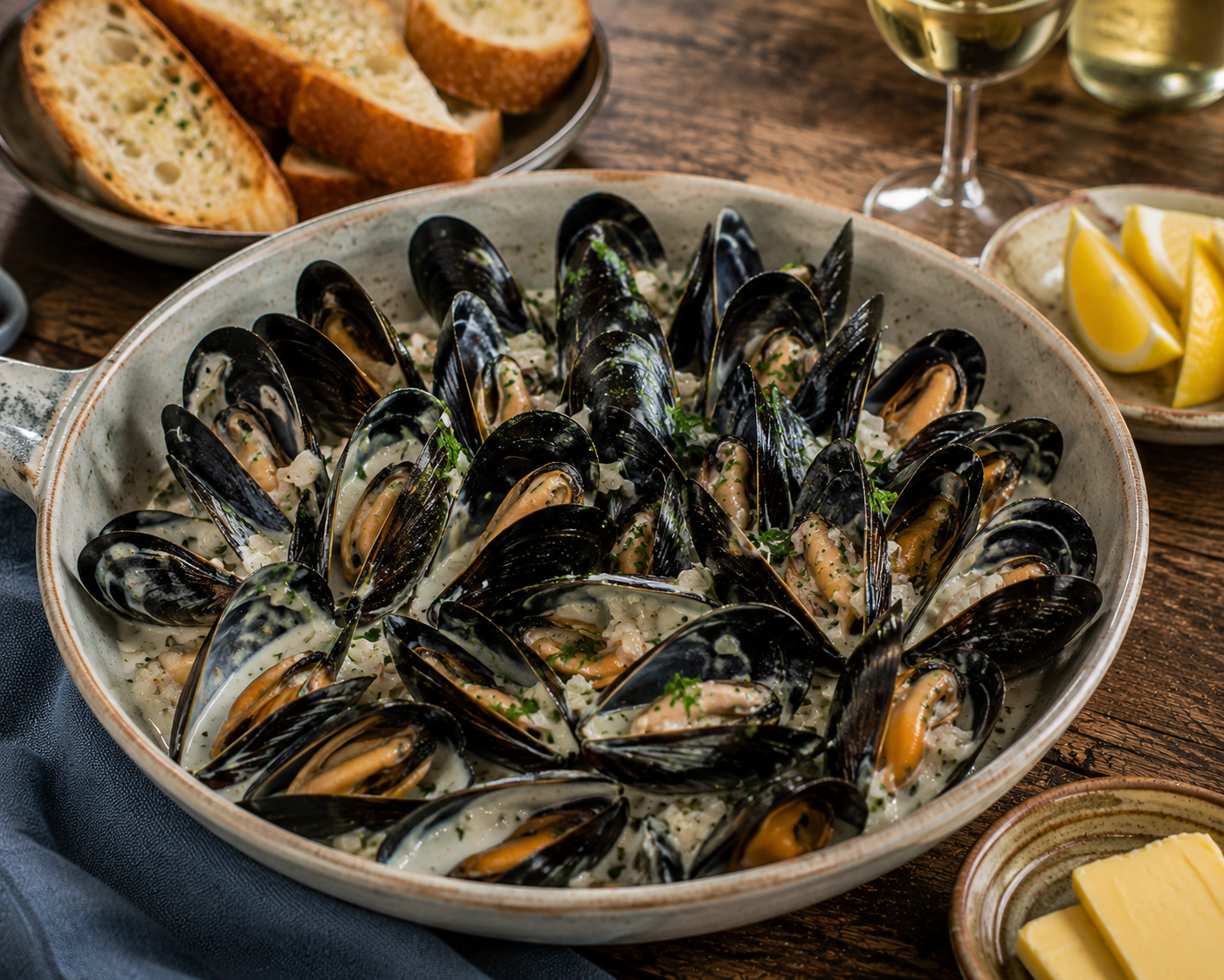 CREAMY WHITE WINE MUSSELS